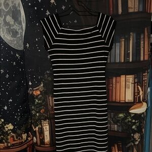 Derek Heart Black with White Stripes Midi Sheath Dress